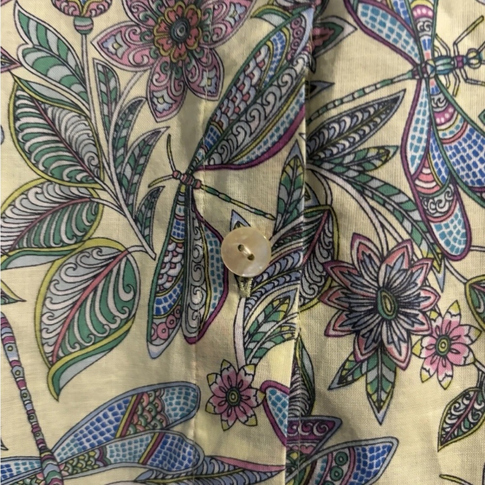 J.Jill Whimsical Dragonflies Multicolor Button Up Blouse Women’s M Collared - Picture 9 of 14